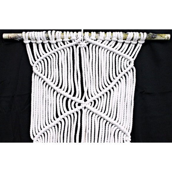 White Macrame 36" Wall Hanging Decor Bohemian Style Hanging Tassels - Picture 2 of 7